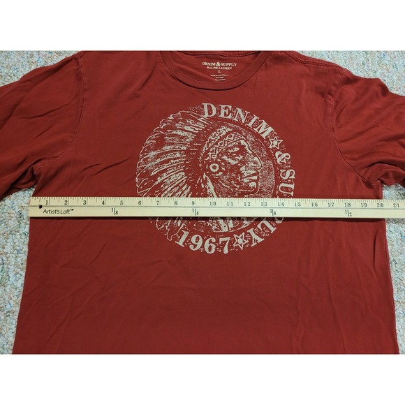 Denim & Supply Ralph Lauren Shirt Mens Large Red Indian Native Long Sleeve Tee - Picture 9 of 11